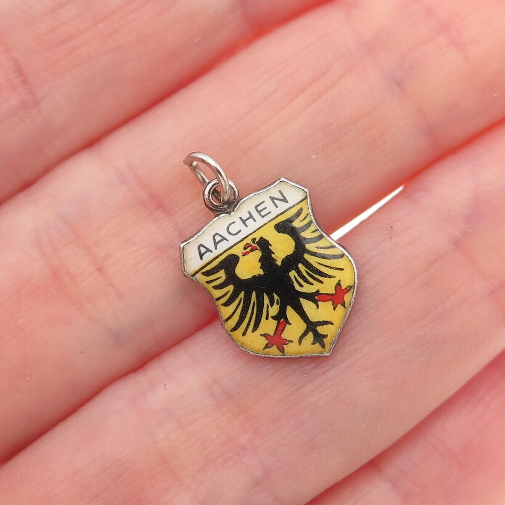800 Silver Vintage Enamel Aachen Germany Mini Charm Pendant